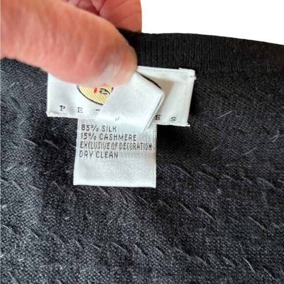 Talbots Black Sequin Sweater V Neck 3/4 Sleeve Silk Cashmere Blend Womens Small - Picture 8 of 11